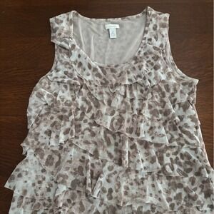 Chico's Pullover Ruffle‎ Front Tan/White/Peach Print Size 2